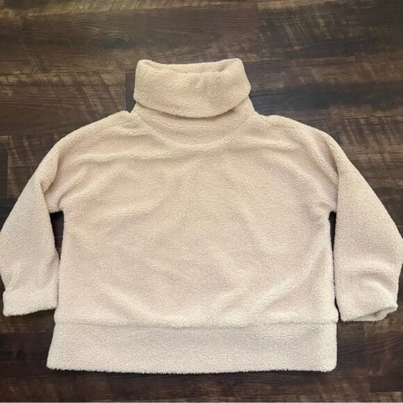 Tuckernuck Y21183T Teddy Fleece rolling funnel neck pullover sweater medium tan - Picture 1 of 11